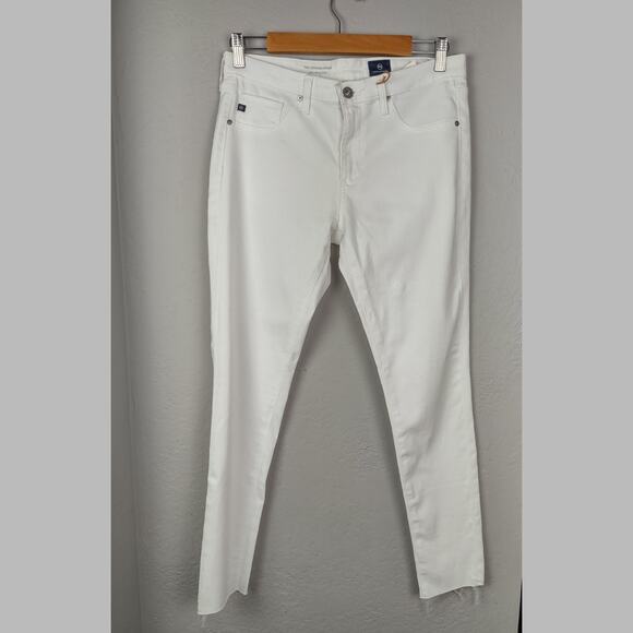 AG Adriano Goldschmied Legging Ankle Super Skinny Raw Hem White Jeans Sz 30 Flaw - Picture 2 of 16